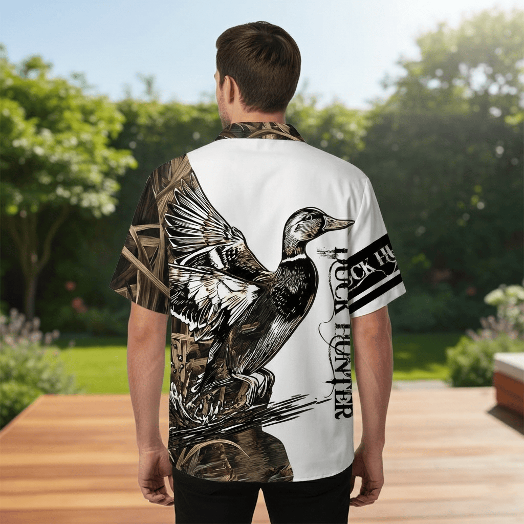 Vintage Graphic Duck Hunting Hawaiian Shirt