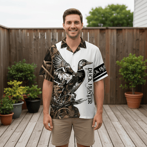 Vintage Graphic Duck Hunting Hawaiian Shirt