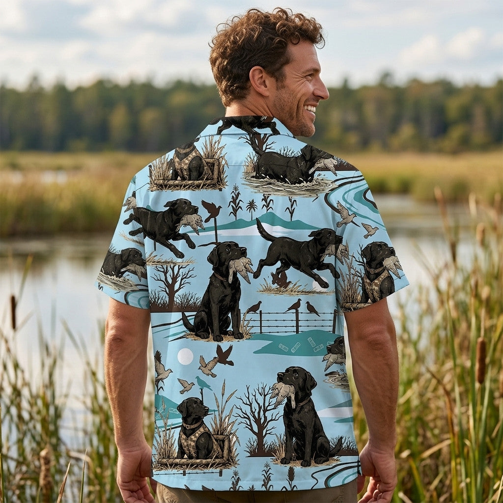 Black Labrador Retriever And Dove Hunting Hawaiian Shirt