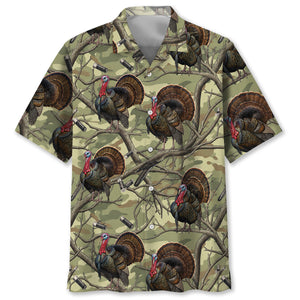 Vintage Wild Turkey Hunting Camouflage Hawaiian Shirt