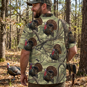 Vintage Wild Turkey Hunting Camouflage Hawaiian Shirt