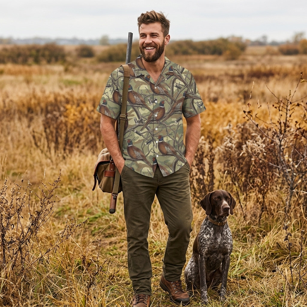 Vintage Pheasant Hunting Camouflage Hawaiian Shirt