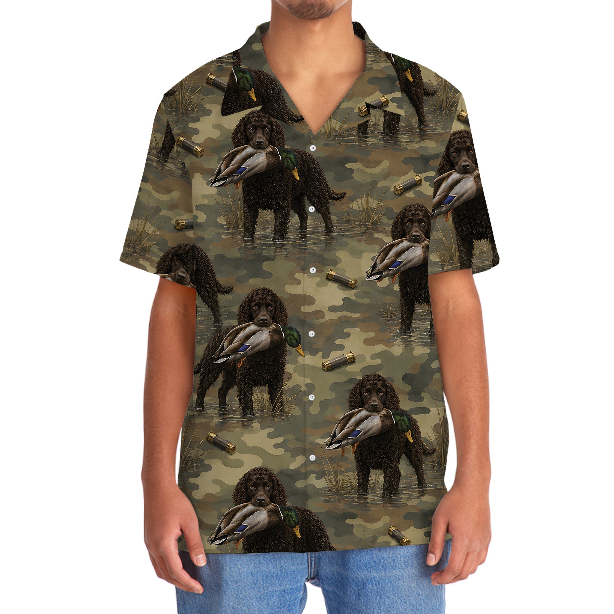 American Water Spaniel Duck Hunting Camouflage Hawaiian Shirt