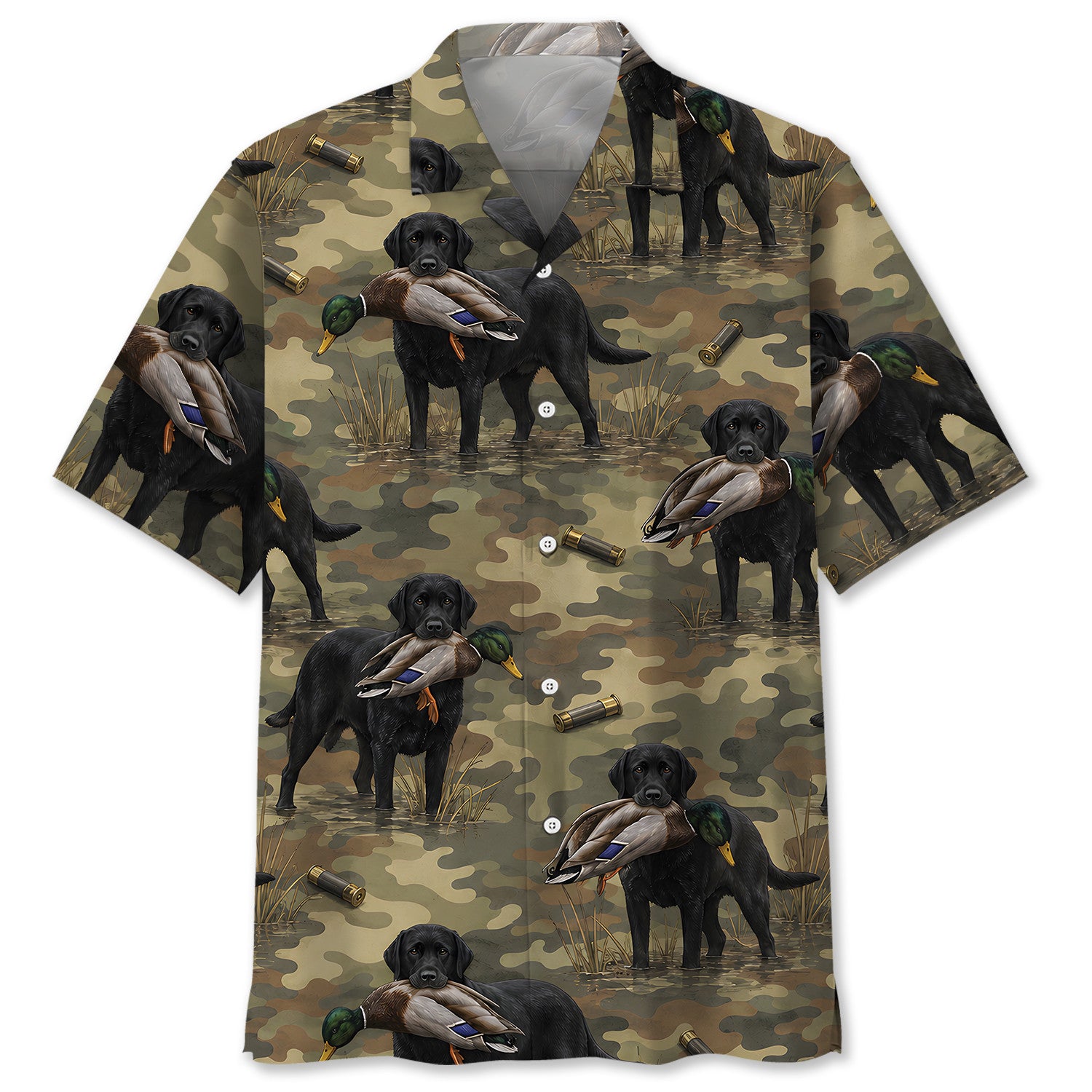 Black Labrador Retriver Duck Hunting Camouflage Hawaiian Shirt