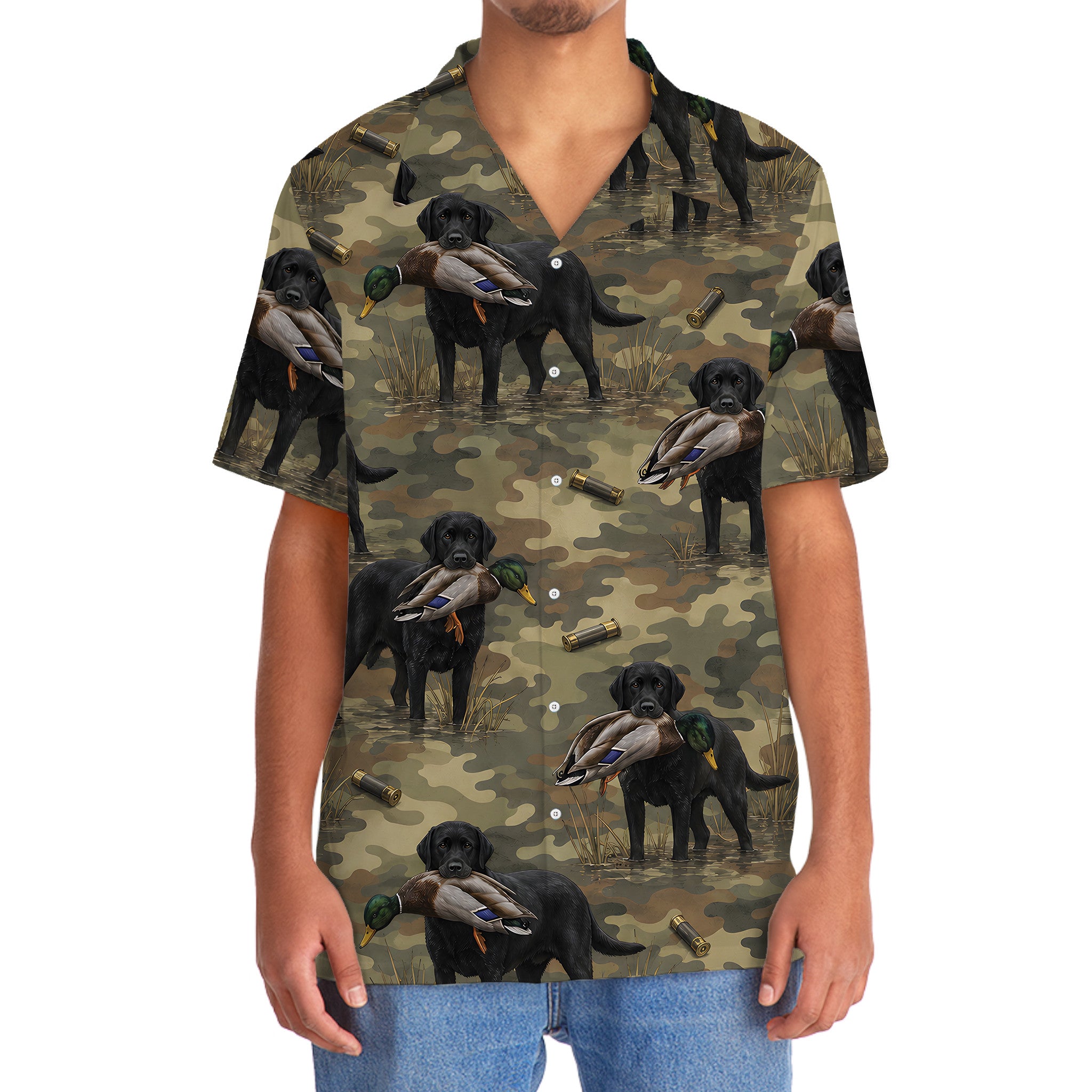 Black Labrador Retriver Duck Hunting Camouflage Hawaiian Shirt