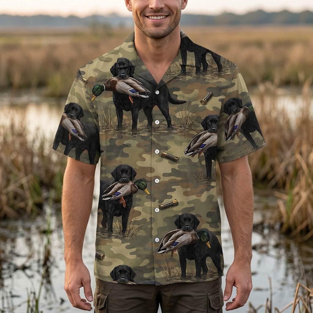 Black Labrador Retriver Duck Hunting Camouflage Hawaiian Shirt