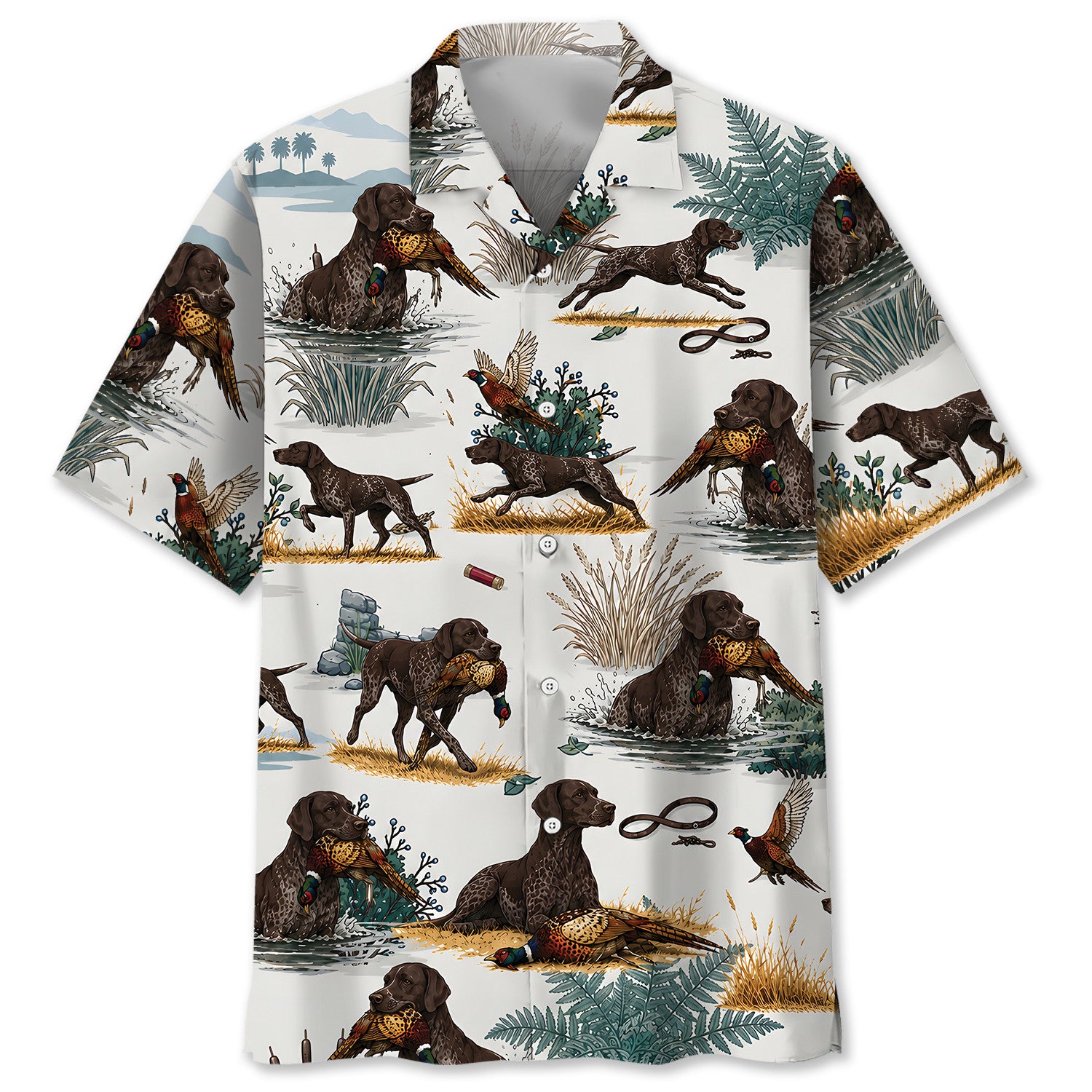 Solid Liver German Shorthaired Pointer Pheasant Hunting Hawaiian Shirt
