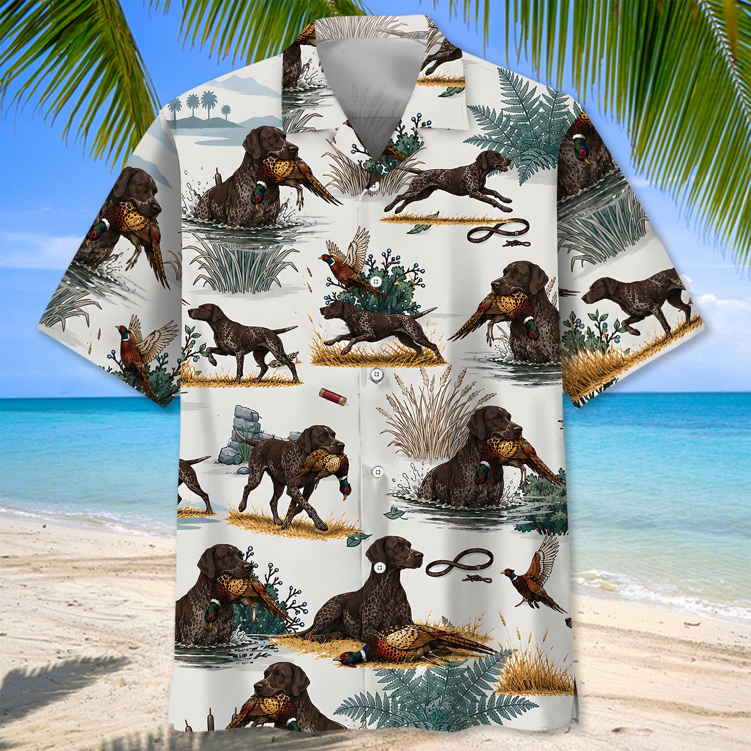 Solid Liver German Shorthaired Pointer Pheasant Hunting Hawaiian Shirt