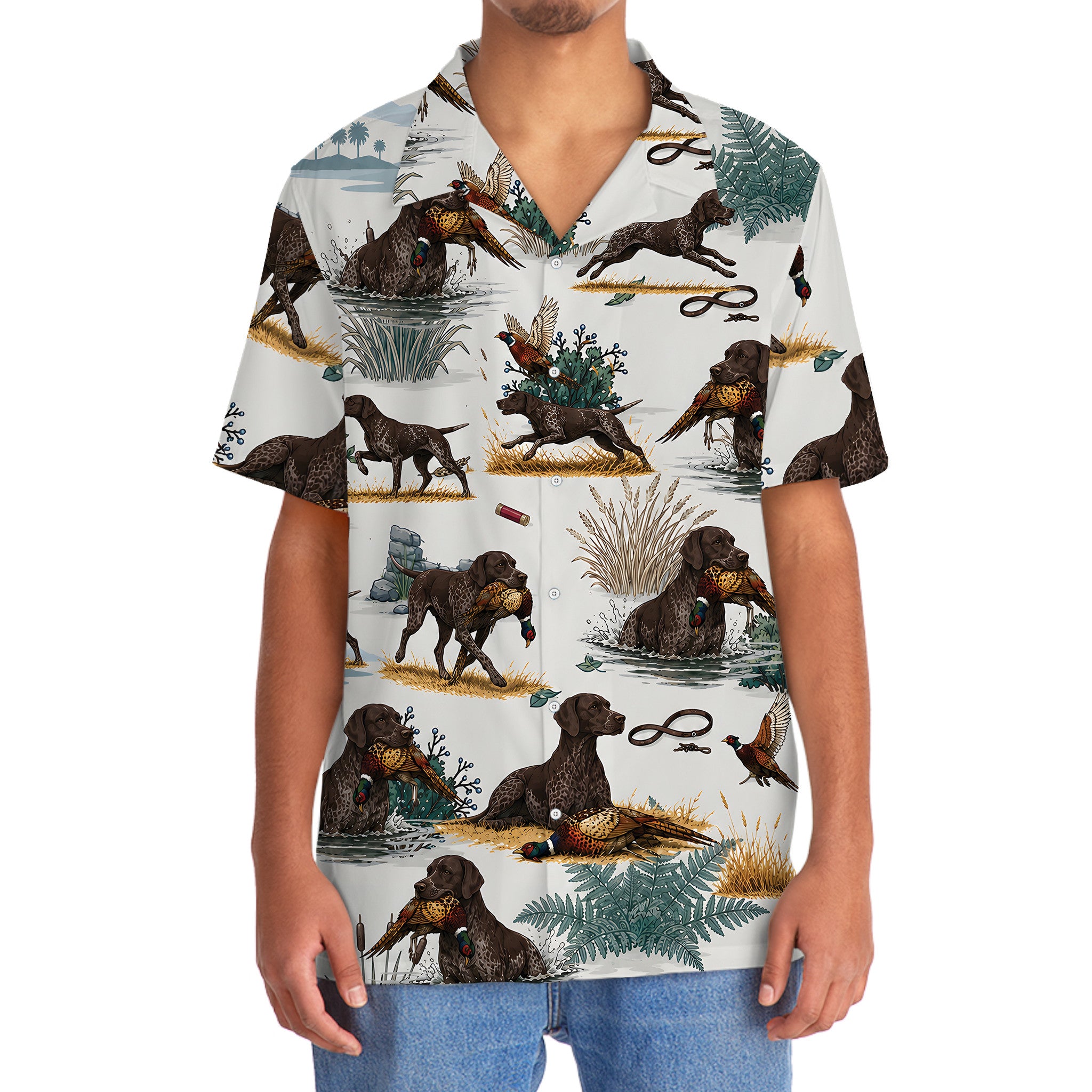 Solid Liver German Shorthaired Pointer Pheasant Hunting Hawaiian Shirt