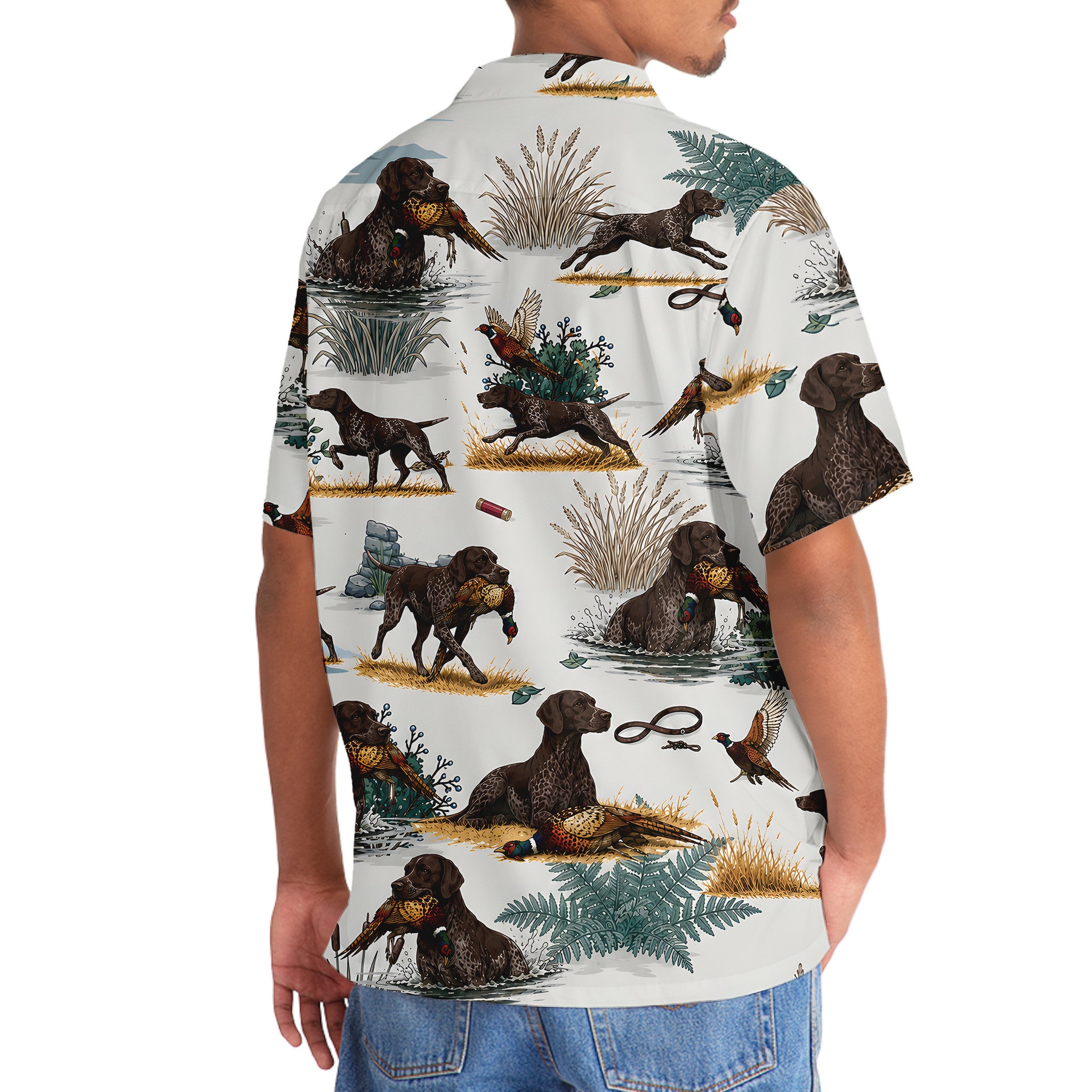 Solid Liver German Shorthaired Pointer Pheasant Hunting Hawaiian Shirt
