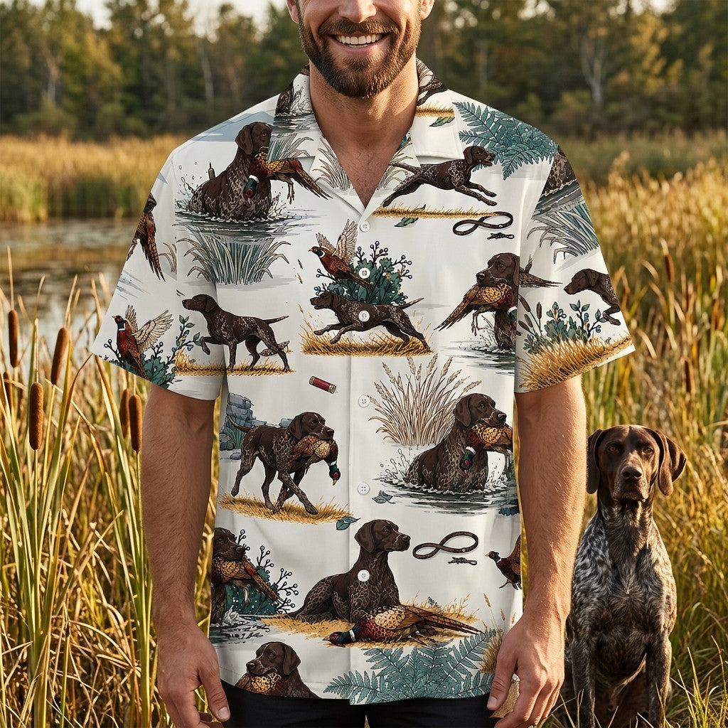 Solid Liver German Shorthaired Pointer Pheasant Hunting Hawaiian Shirt