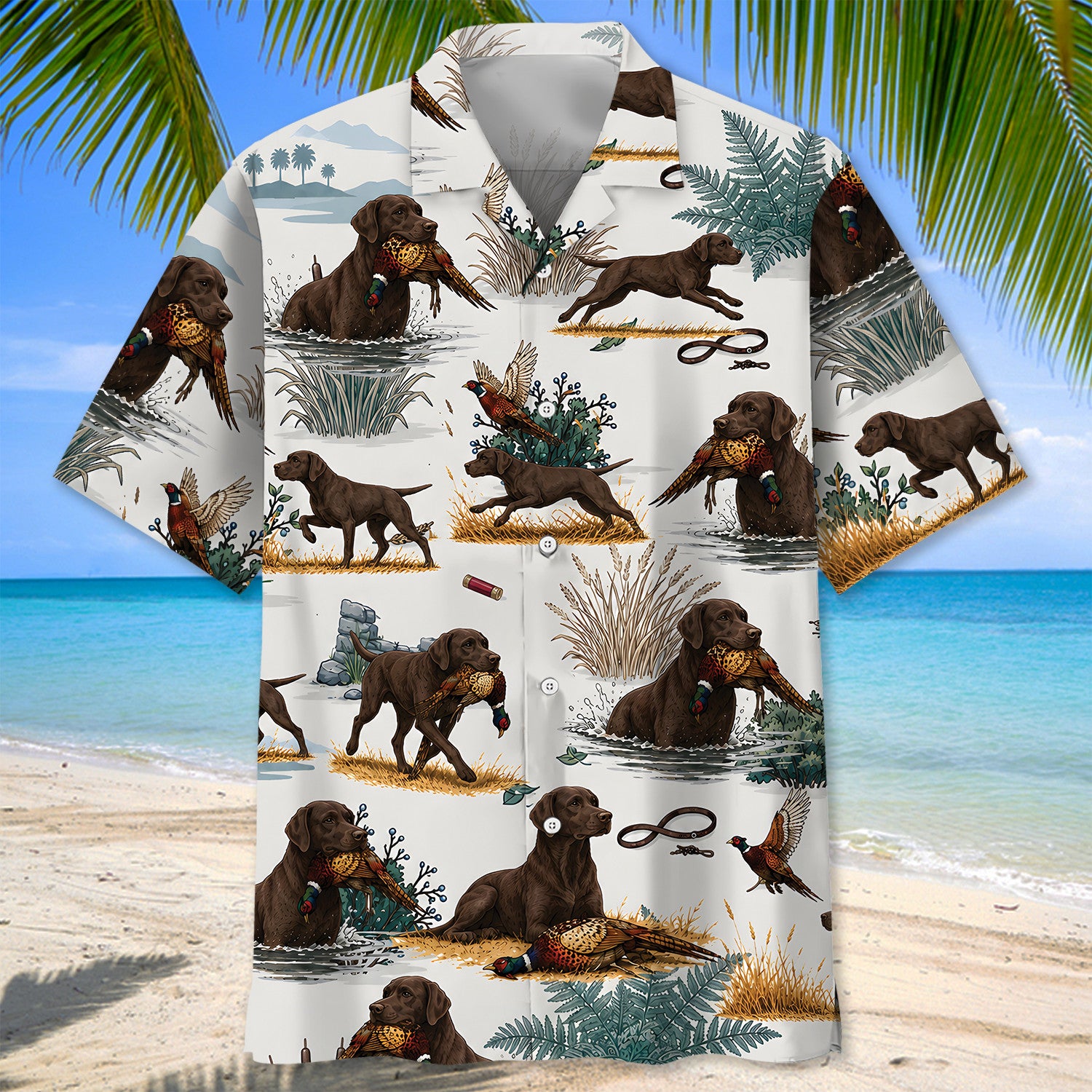 Chocolate Labrador Retriever Pheasant Hunting Hawaiian Shirt