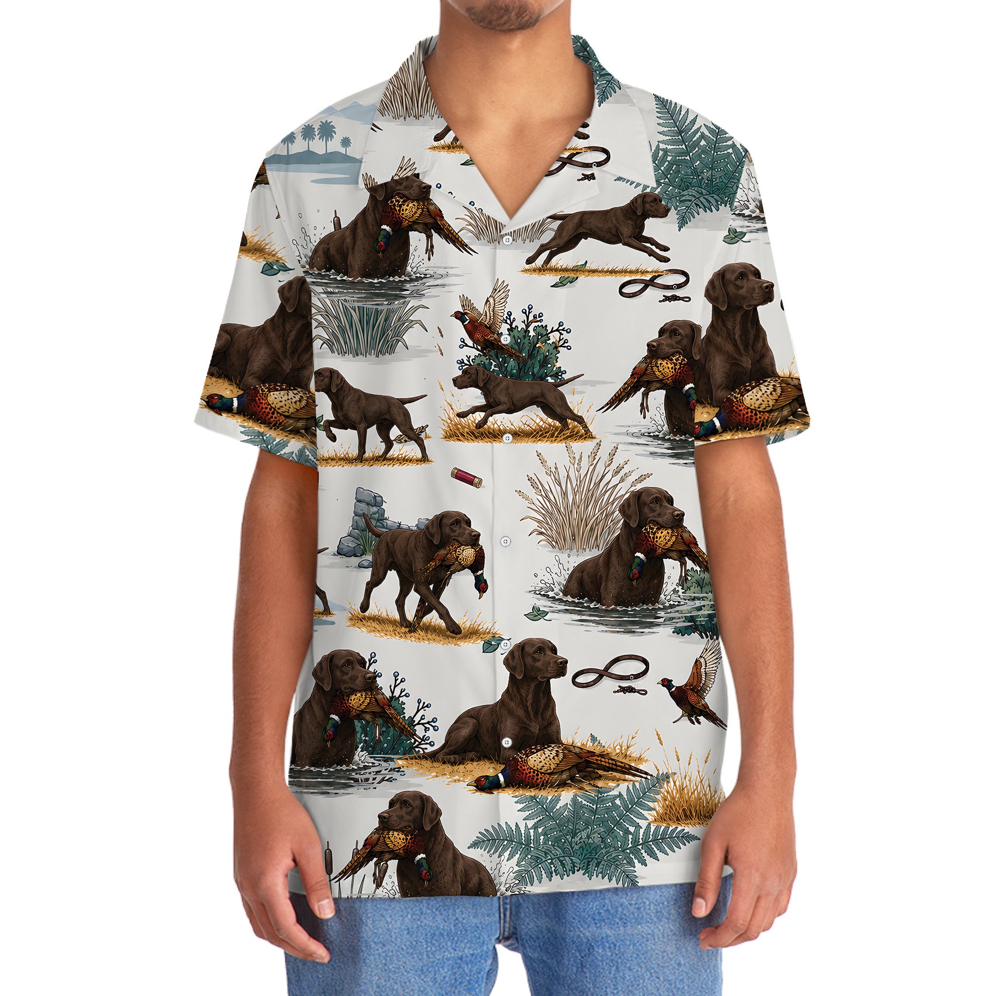Chocolate Labrador Retriever Pheasant Hunting Hawaiian Shirt