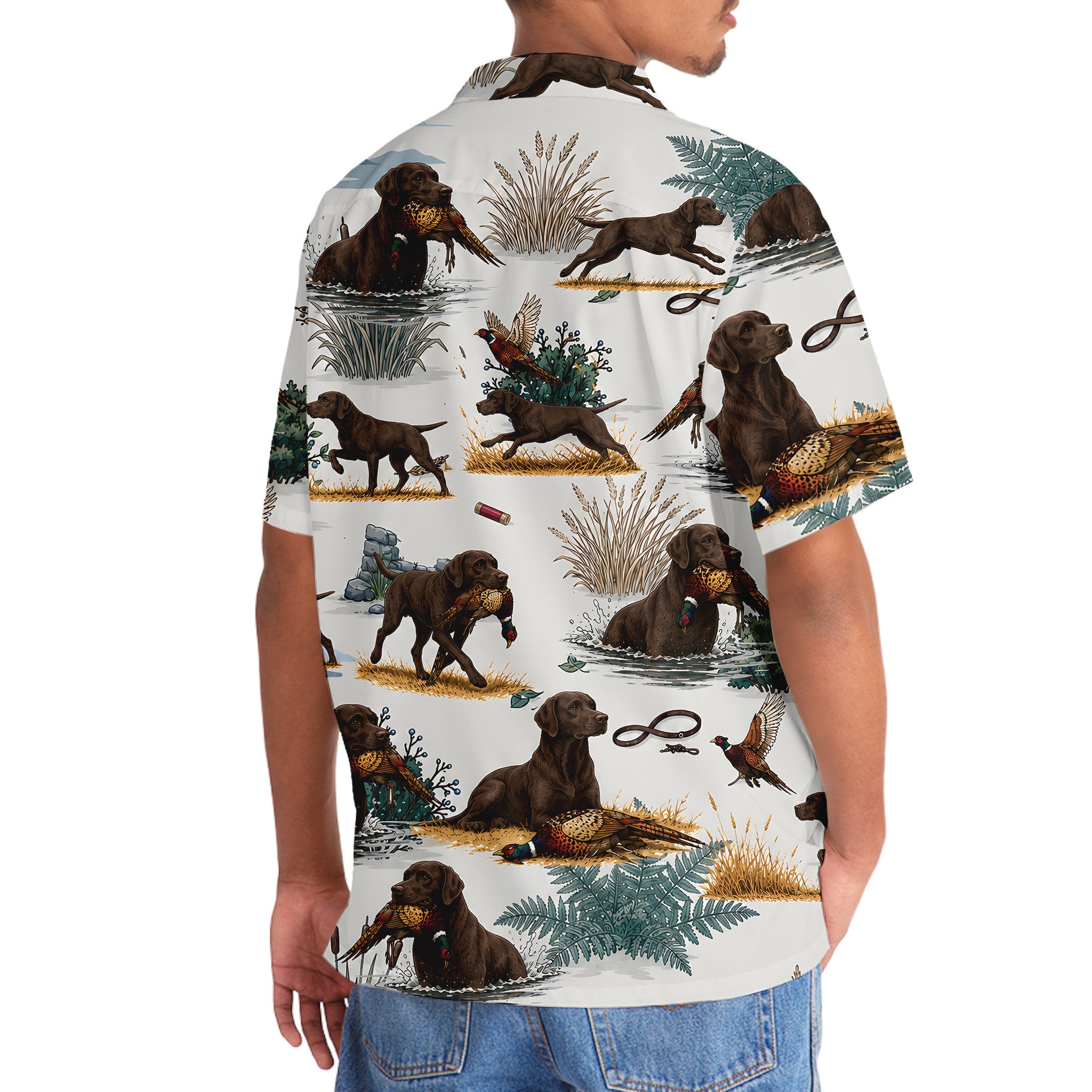 Chocolate Labrador Retriever Pheasant Hunting Hawaiian Shirt