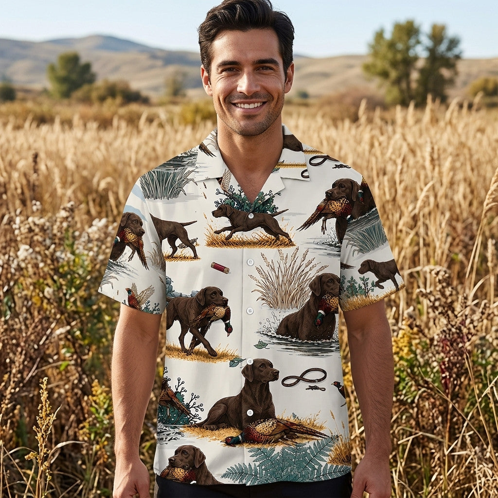 Chocolate Labrador Retriever Pheasant Hunting Hawaiian Shirt