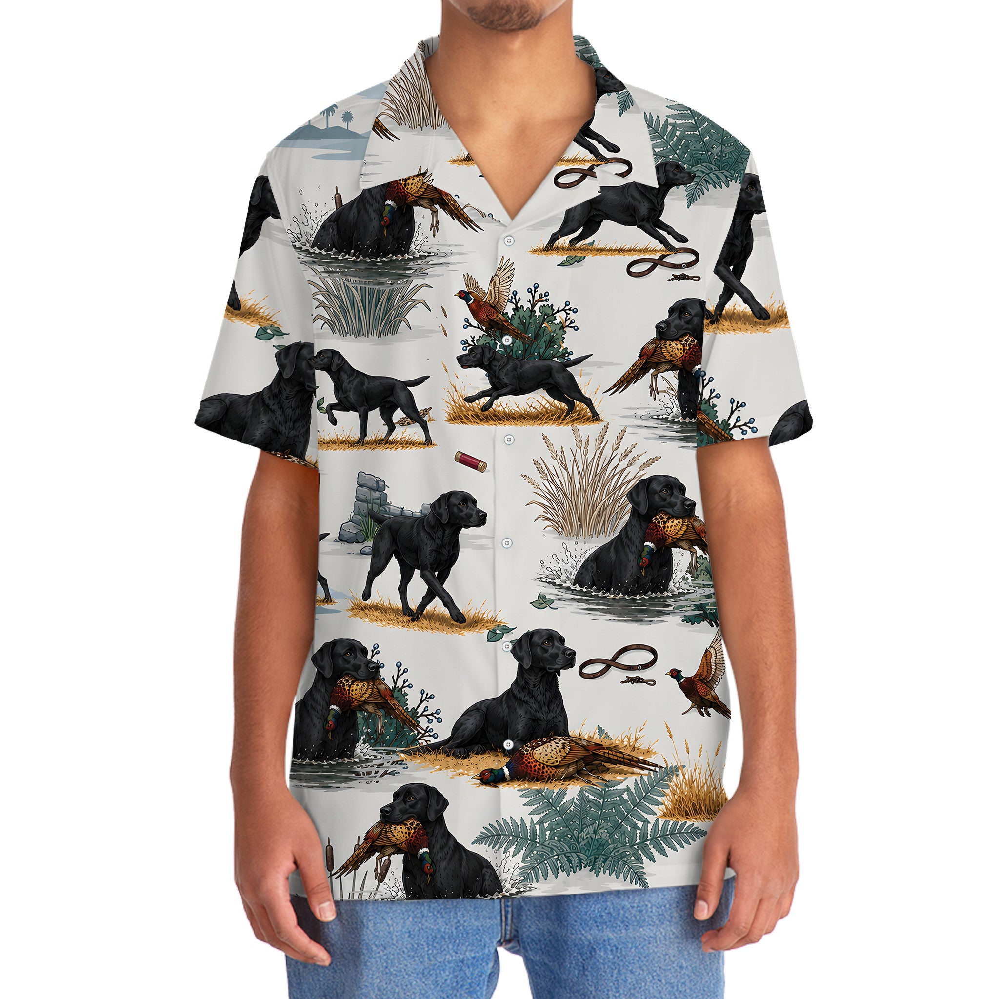 Black Labrador Pheasant Hunting Hawaiian Shirt