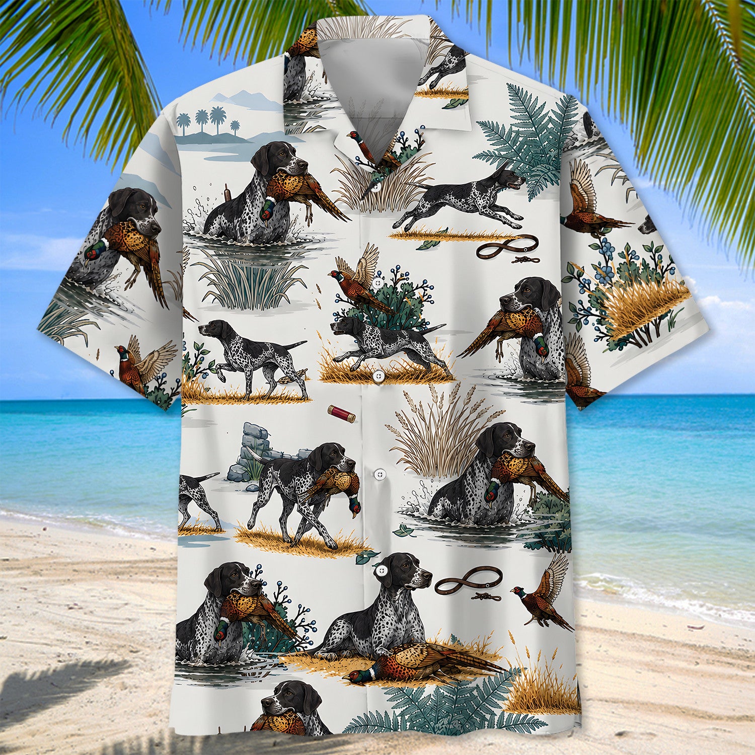 Black & White German Shorthaired Pointer Pheasant Hunting Hawaiian Shirt