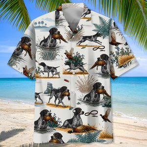Black & White German Shorthaired Pointer Pheasant Hunting Hawaiian Shirt