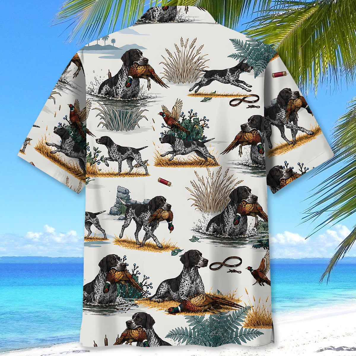 Black & White German Shorthaired Pointer Pheasant Hunting Hawaiian Shirt