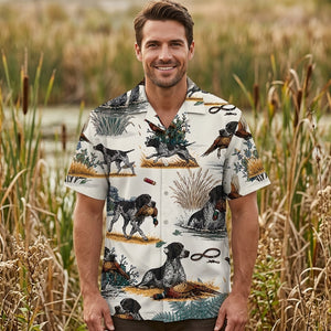 Black & White German Shorthaired Pointer Pheasant Hunting Hawaiian Shirt