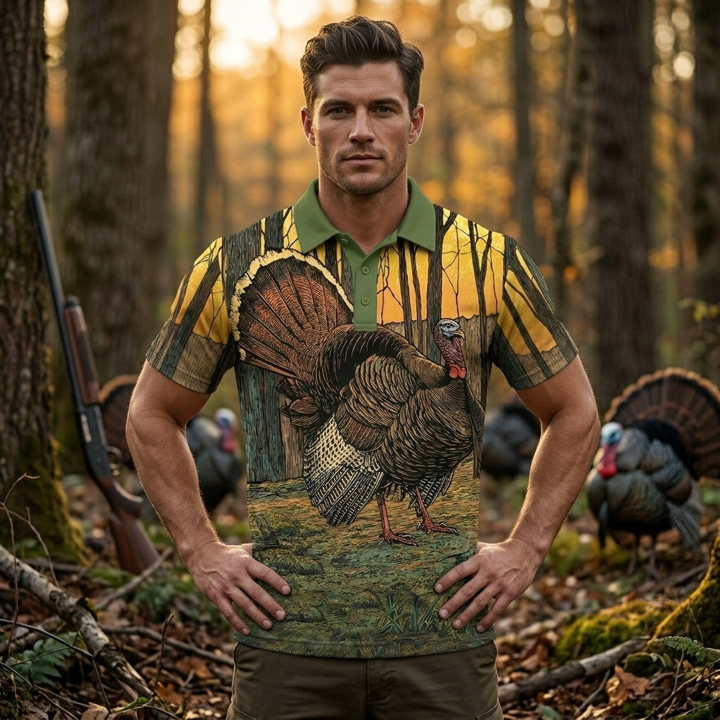 Wild Turkey In The Forest Men Polo Shirt
