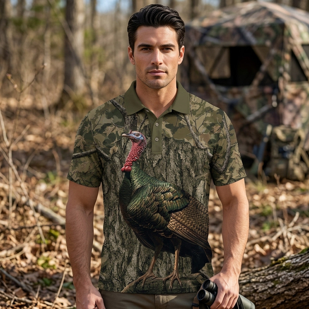 Turkey Hunter Camouflage Men Polo Shirt