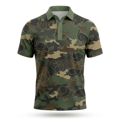Wild Turkey Hunting Camo Seamless Pattern Men Polo Shirt