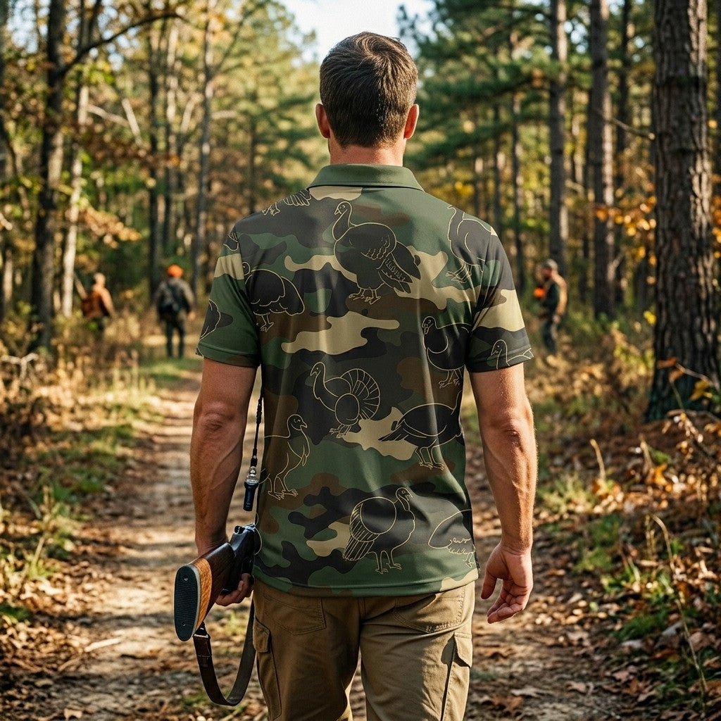 Wild Turkey Hunting Camo Seamless Pattern Men Polo Shirt