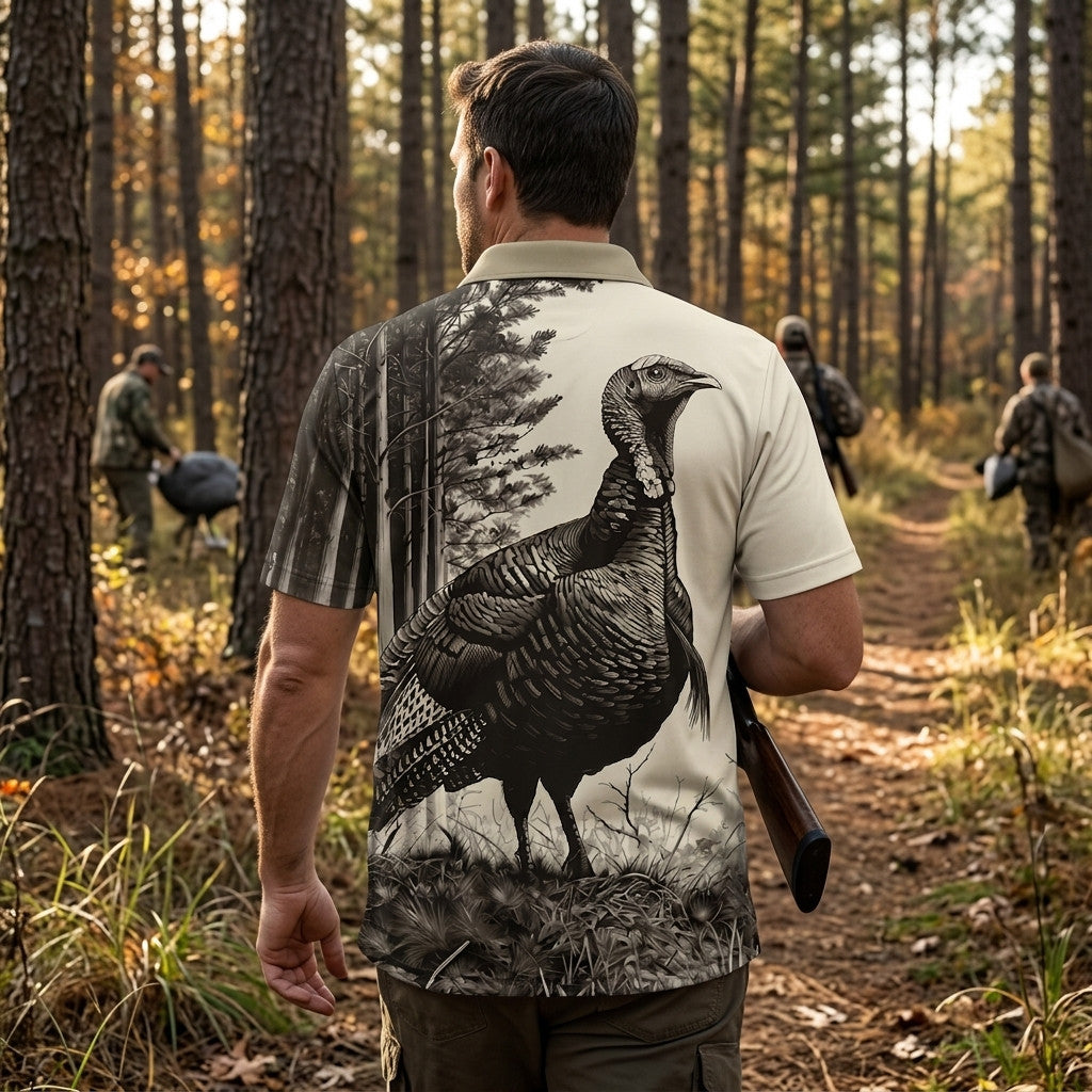 Wild Turkey Hunting Vintage Men Polo Shirt
