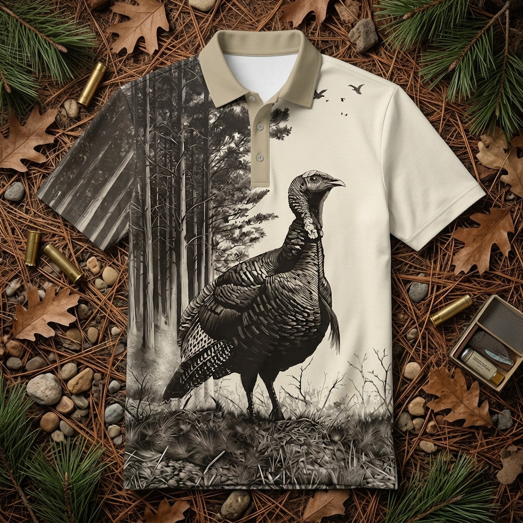Wild Turkey Hunting Vintage Men Polo Shirt