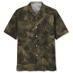 Bigfoot and Alien Camping Camouflage Hawaiian Shirt