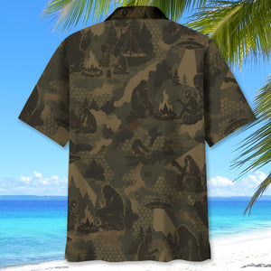 Bigfoot and Alien Camping Camouflage Hawaiian Shirt