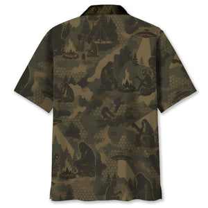 Bigfoot and Alien Camping Camouflage Hawaiian Shirt