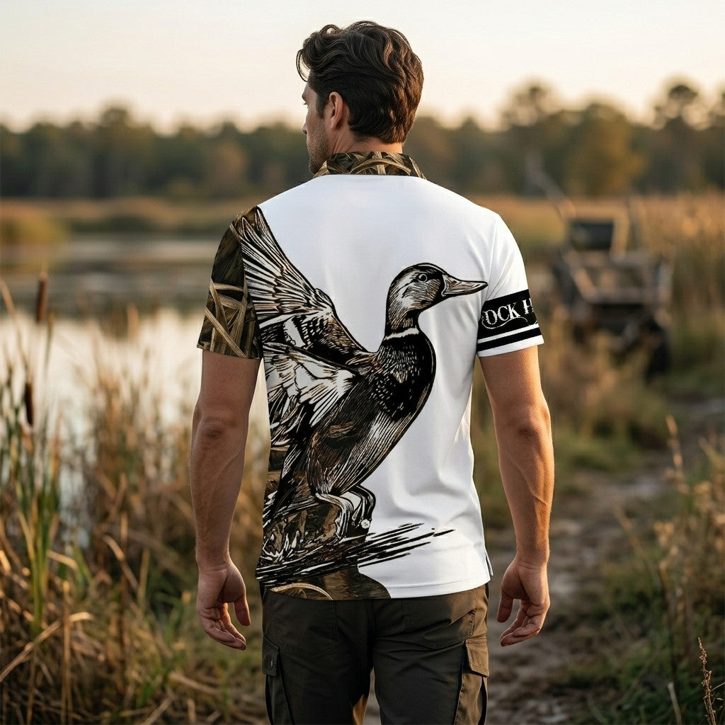 Vintage Graphic Duck Hunting Men Polo Shirt