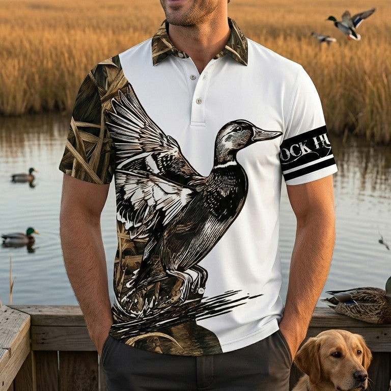 Vintage Graphic Duck Hunting Men Polo Shirt
