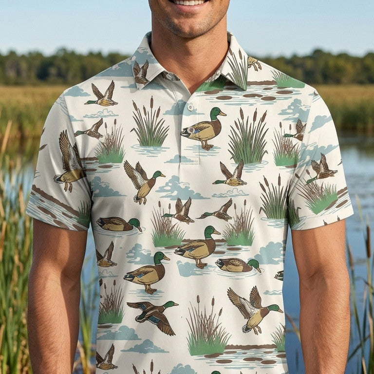 Mallard Duck Hunting Vintage Men Polo Shirt