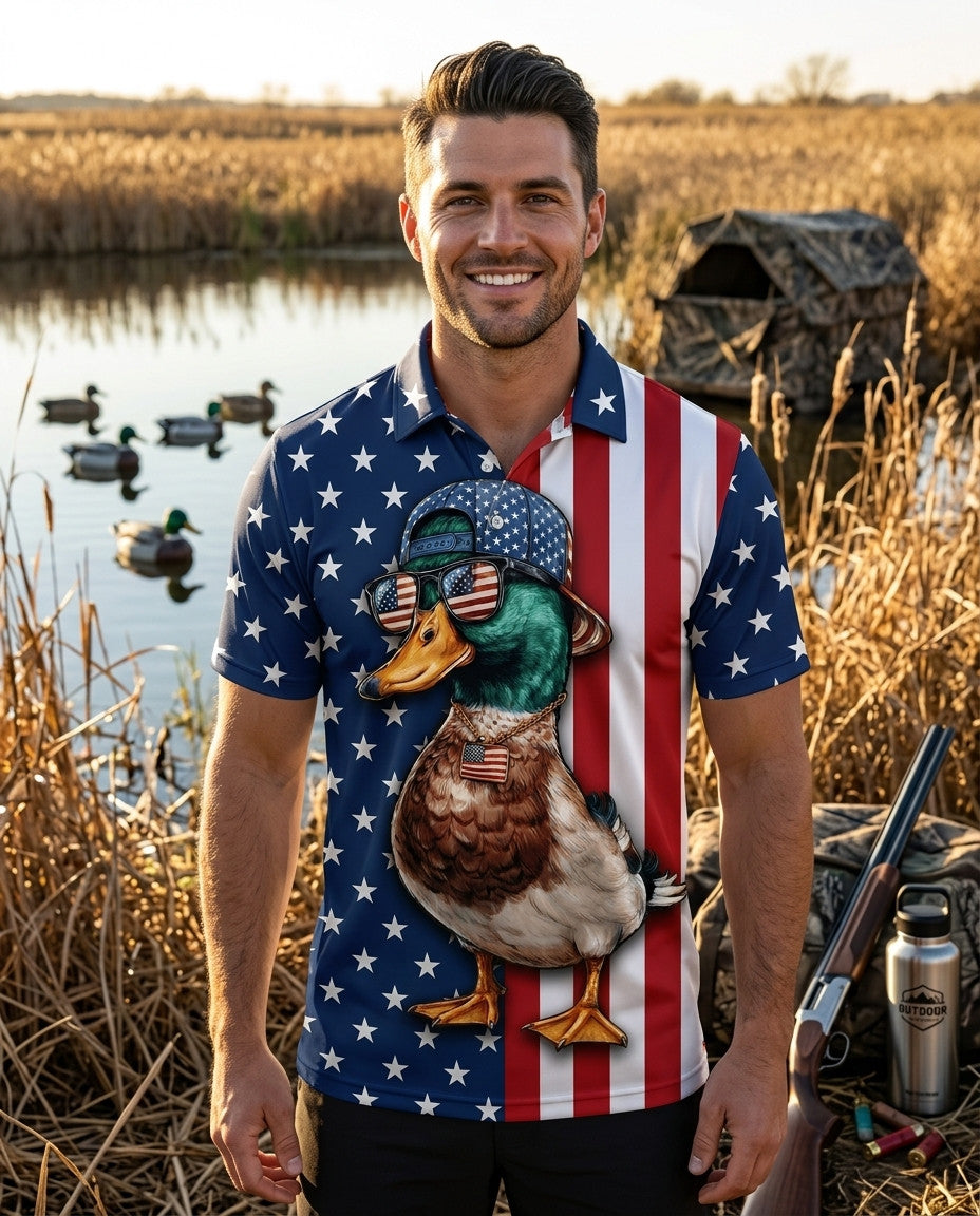 Funny Mallard Duck Patriot Men Polo Shirt