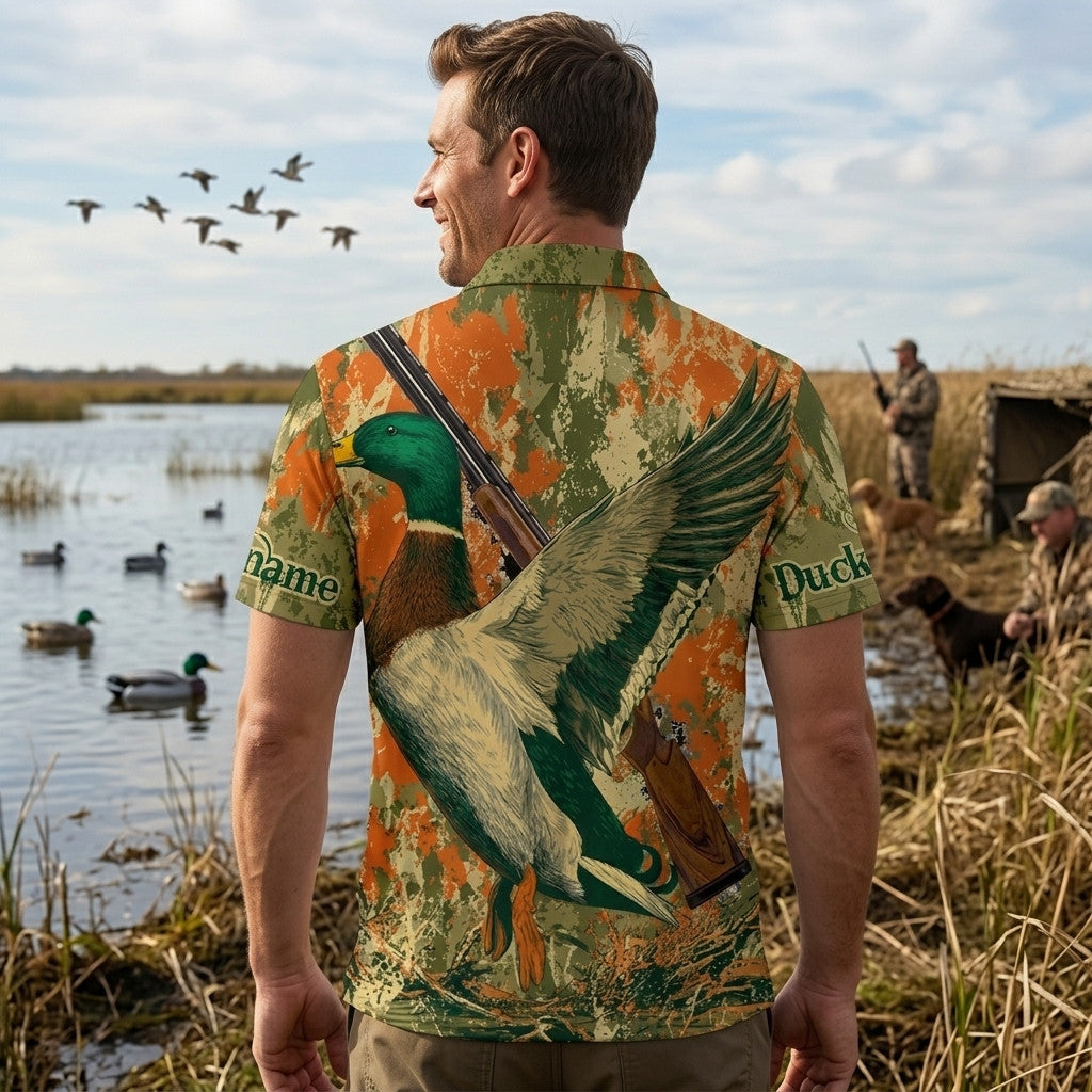 Custom Name Vintage Duck Hunting Men Polo Shirt