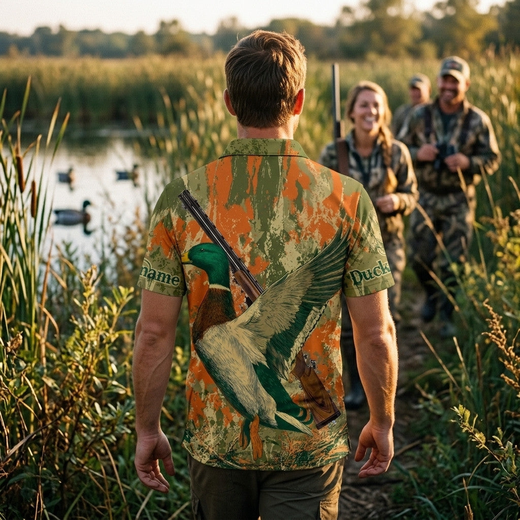 Custom Name Vintage Duck Hunting Men Polo Shirt