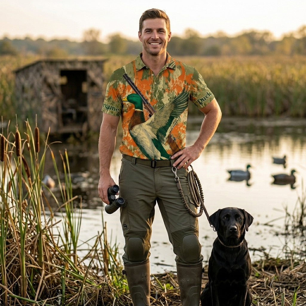 Custom Name Vintage Duck Hunting Men Polo Shirt