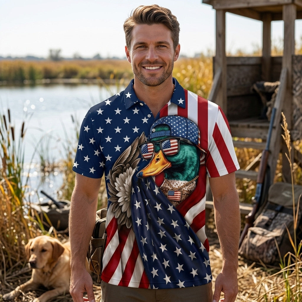 Mallard Duck Patriot Men Polo Shirt