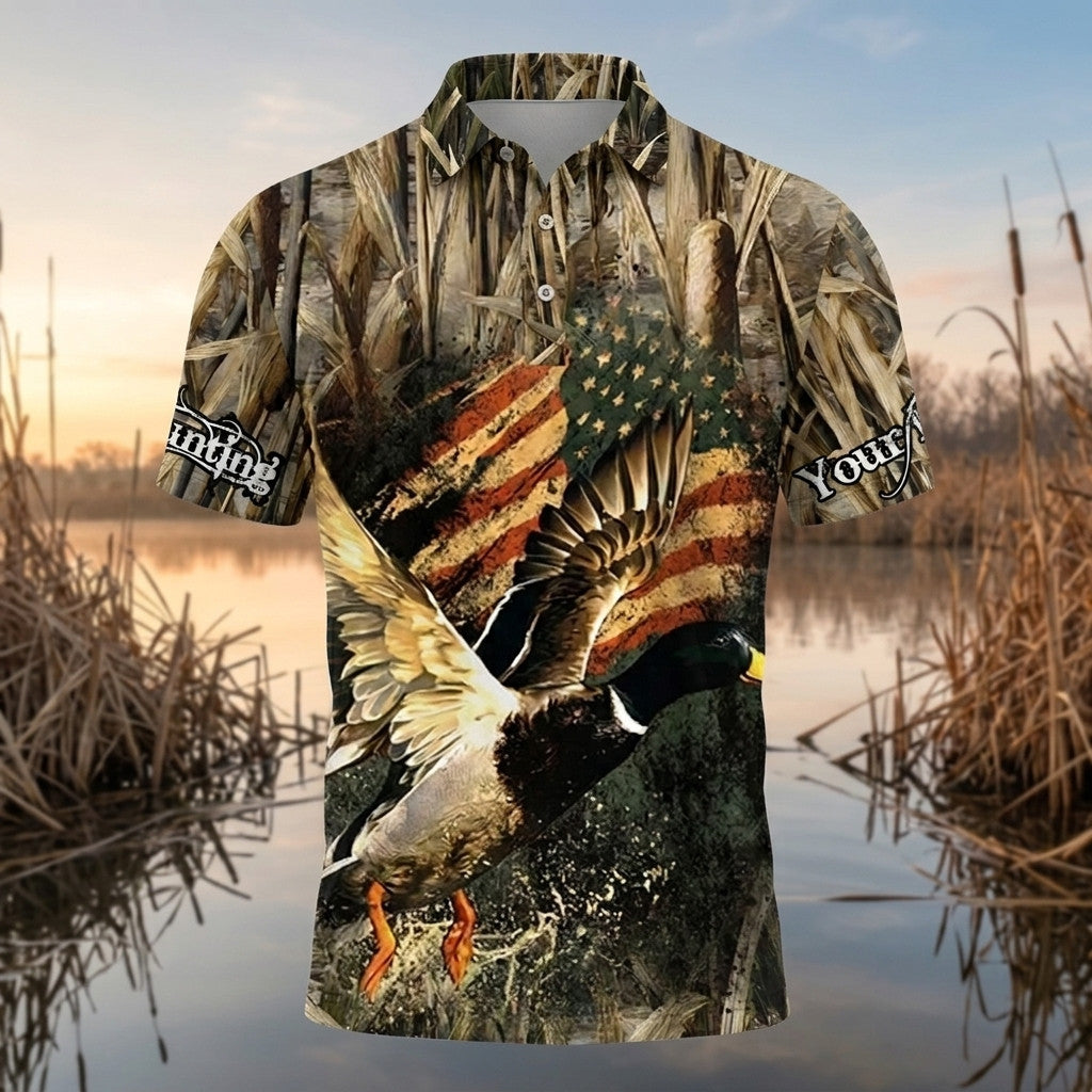 Custom Name America Duck Hunting Men Polo Shirt