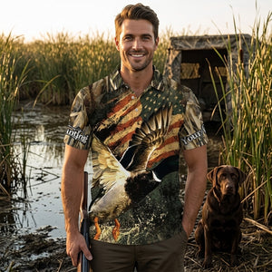 Custom Name America Duck Hunting Men Polo Shirt