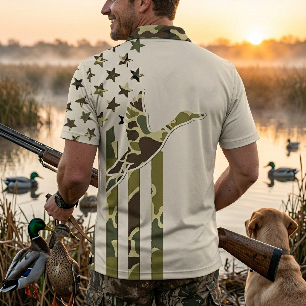 Custom Name Duck Hunting Camo Men Polo Shirt