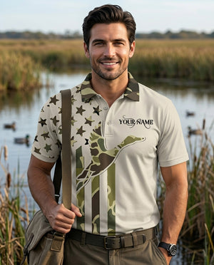 Custom Name Duck Hunting Camo Men Polo Shirt
