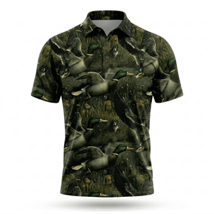 Mallard Duck Hunting Moss Green Vintage Men Polo Shirt