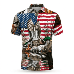America Mallard Duck Hunting Camo Men Polo Shirt