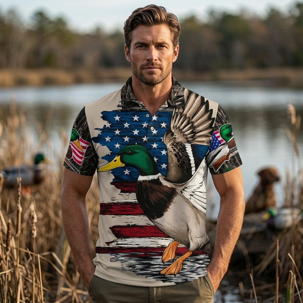 Vintage Mallard Duck Hunting Camo Men Polo Shirt