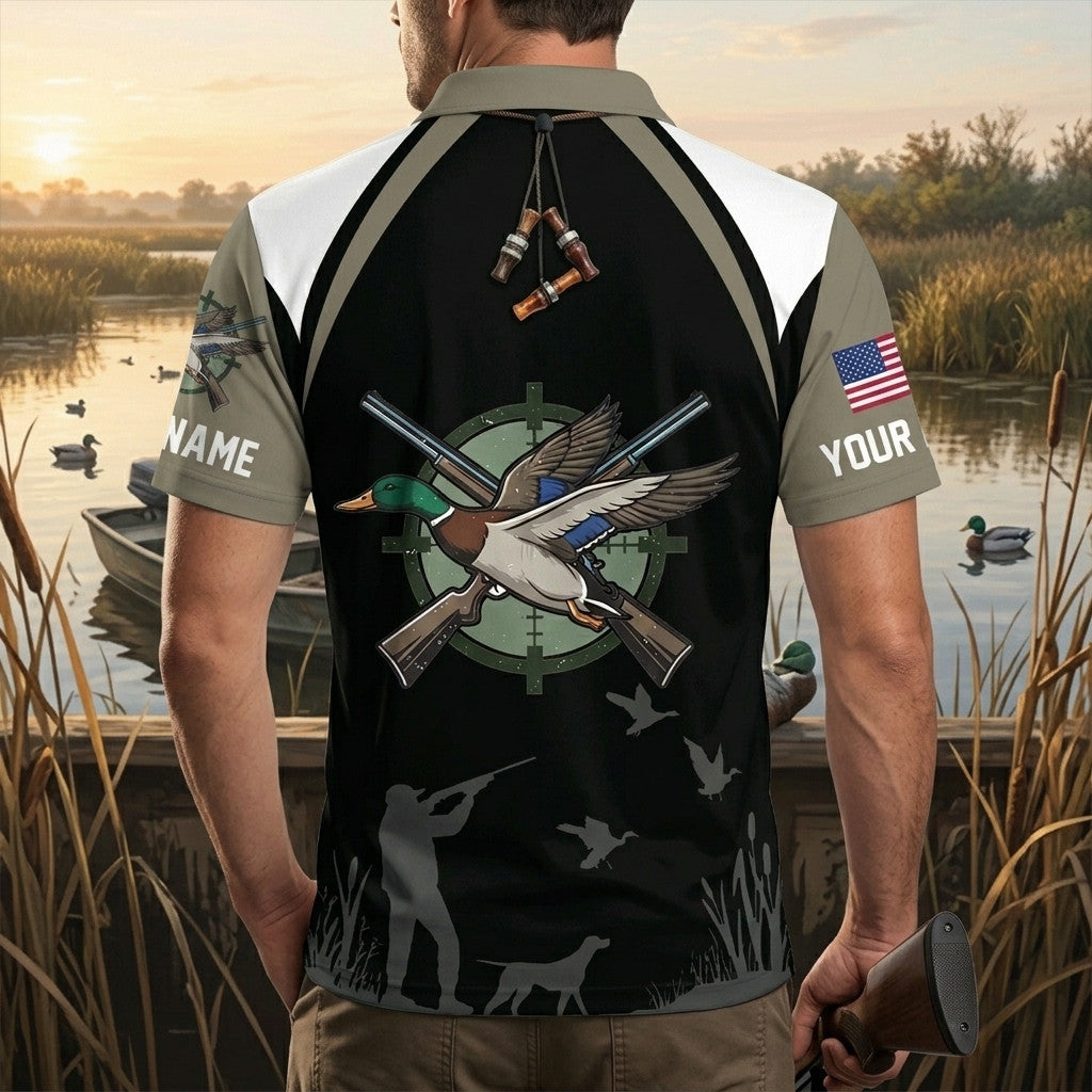 Custom Name United States Duck Hunting Men Polo Shirt