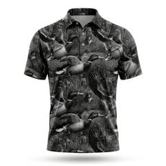 Mallard Duck Hunting Black Vintage Men Polo Shirt